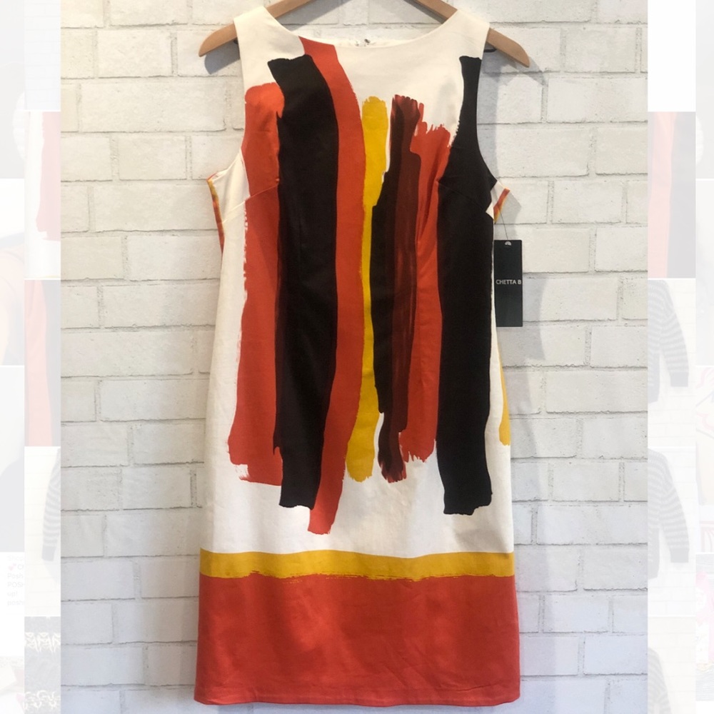 NWT Chetta B Paintbrush-print Poplin Dress